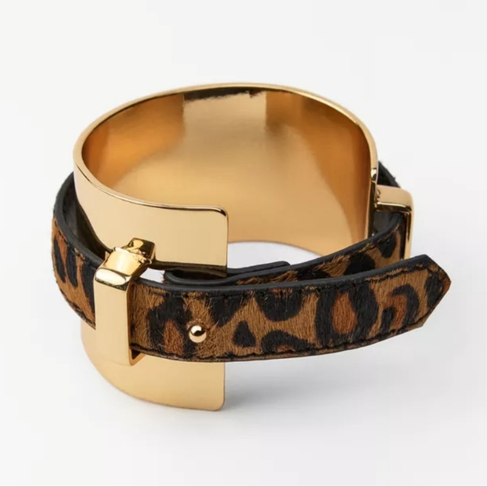 ZARA Gold and Brown Leopard Print Women's Bracelet - Picture 2 of 14